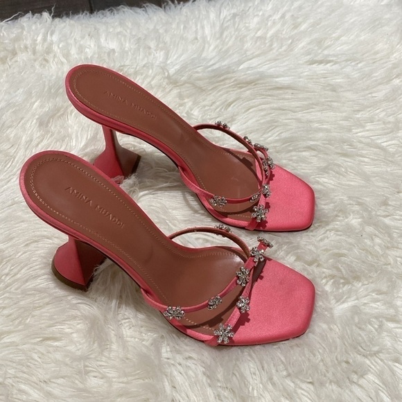 Amina Muaddi Lily‎ slipper 95 Crystal embellished satin heels size 37.5EU - Picture 10 of 14